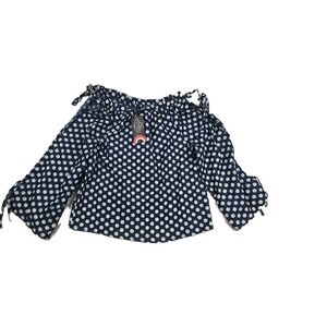 Step In Style Women's Polka Dot Navy Blue Tie Front Cropped‎ Blouse Top New